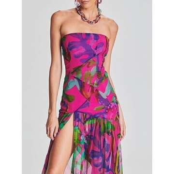 Women Tube Top Maxi Dress with High Slit Design