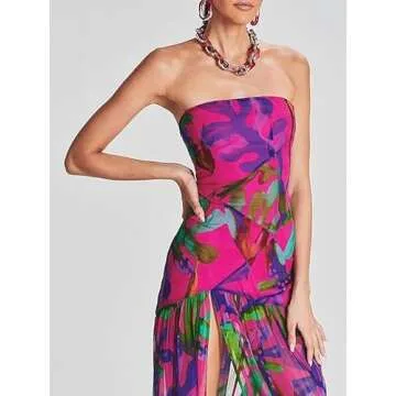 Women Tube Top Maxi Dress with High Slit Design