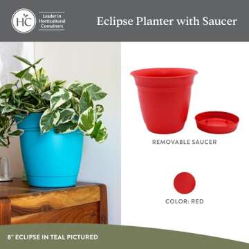The HC Companies Eclipse Round Planter with Saucer - Outdoor & Indoor Plant Pot with Drainage Holes ...