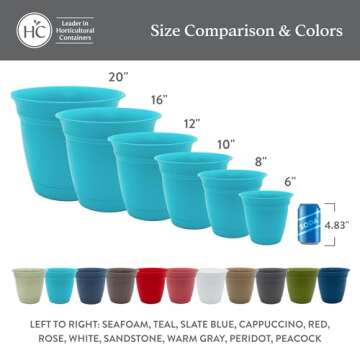 The HC Companies Eclipse Round Planter with Saucer - Outdoor & Indoor Plant Pot with Drainage Holes - Lightweight, UV-Resistant Plastic Pots for Plants, Flowers & Herbs (8" Red, Pack of 1)