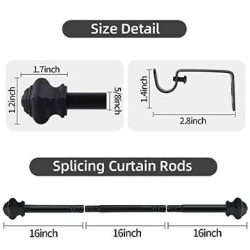Thestoa Curtain Rods for Windows 32-48 inch, 5/8"Black Curtain Rods, Stainless Steel Heavy Duty Curtain Rods for Bedroom, Living Room, Outdoor Curtain Rod Black