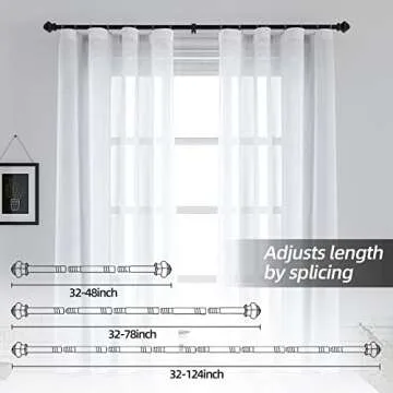 Thestoa Curtain Rods for Windows 32-48 inch, 5/8"Black Curtain Rods, Stainless Steel Heavy Duty Curtain Rods for Bedroom, Living Room, Outdoor Curtain Rod Black