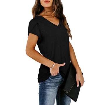Chic WIHOLL Summer V Neck T-Shirt with Petal Sleeves