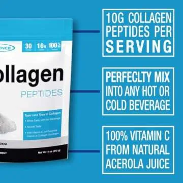 PEScience Collagen Peptides Powder, Hydrolyzed Collagen Protein with Vitamin C, 30 Servings, Unflavored, Supports Hair, Skin, and Nails