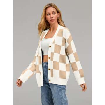 LILLUSORY Women Oversized Cardigan Sweater 2025 Fall Outfits Cloth Fashion V Neck Knit Button Front Casual Trendy Tops Apricot White Medium