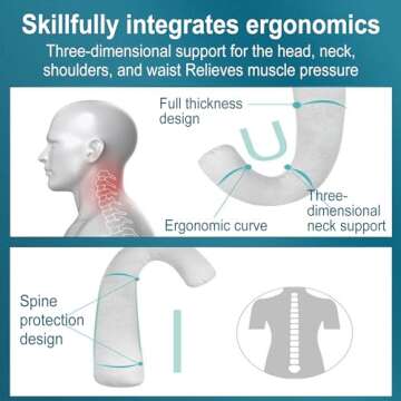 SUNSHE Travel Neck Body Pillow for Car Sleeping, Travel Gifts J Pillow Road Trip Essentials for Adults Kids, Neck&Spine Support Pillows for Comfortable Long Drives (Grey)