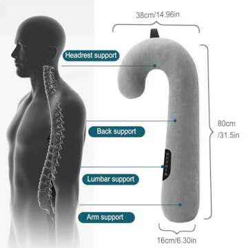 SUNSHE Travel Neck Body Pillow for Car Sleeping, Travel Gifts J Pillow Road Trip Essentials for Adults Kids, Neck&Spine Support Pillows for Comfortable Long Drives (Grey)