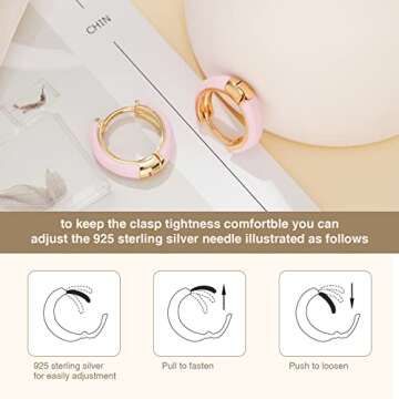 Lourny Small Hoop Earrings for Women, 18K Gold Plated Hypoallergenic Cute Enamel Huggie Earring Gifts for Women (Light Pink)