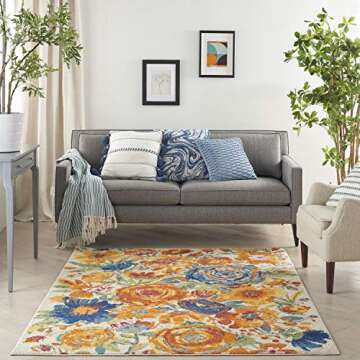 Nourison Floral Area Rug - Easy Cleaning, Vibrant Colors