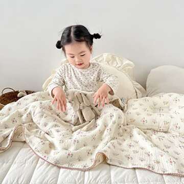 BuLuTu Large Cotton Muslin Kids Toddler Throw Blanket - 47''x51'' Reversible Lightweight Azalea Litt...