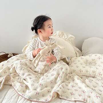BuLuTu Large Toddler Cotton Blanket - Floral Design