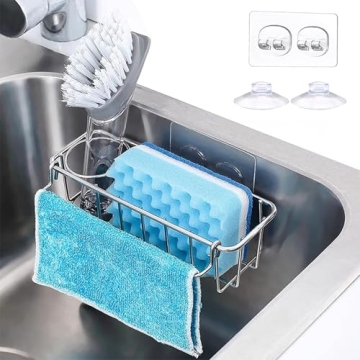 KESOL RustProof Sponge Holder Caddy for Kitchen, Stainless Steel Organizer, Brush Holder, 304 Accessories, Suction Cup + Adhesive