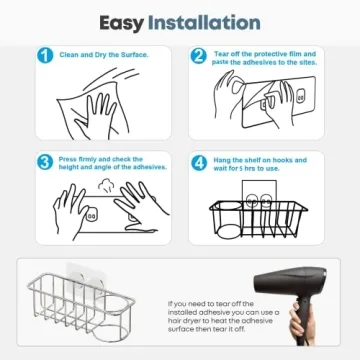 KESOL RustProof Sponge Holder Caddy for Kitchen, Stainless Steel Organizer, Brush Holder, 304 Accessories, Suction Cup + Adhesive