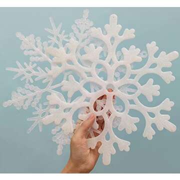 6pcs Large White Snowflakes Ornaments 12” Big Plastic Glitter Snowflake for Winter Indoor Outdoor Christmas Tree Window Room Decorations Giant Craft Snowflakes