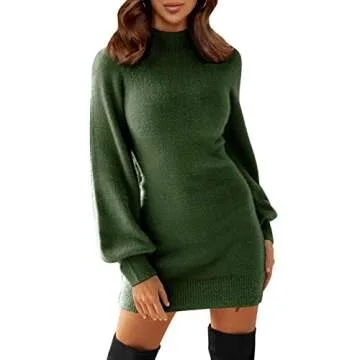 EXLURA Women's Mock Neck Ribbed Long Sleeve Bodycon Sweater Dress