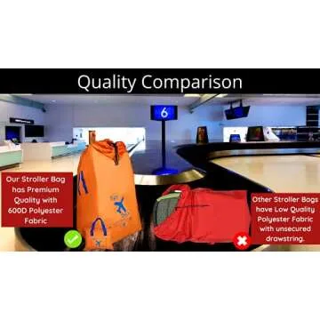 Alnoor USA Gate Check Bag for Single & Double Stroller Travel Bag for Air Plane | Extra Large & Ultra Durable - Includes Padded Shoulder Straps for Comfort & Durability With Pouch – Bonus E-Book