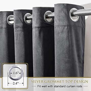 StangH Grey Velvet Curtains for Living Room 96 inches Long Blackout Curtains for Bedroom Grommet Pri...