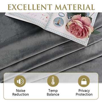 StangH Grey Velvet Curtains for Living Room 96 inches Long Blackout Curtains for Bedroom Grommet Privacy Thermal Insulated Window Drapes for Sliding Glass Door, W52 by L96 inches, 2 Panels