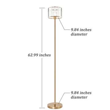 Ralbay Brass Gold Crystal, Bright Lighting, Modern Contemporary Copper Standing Light for Bedrooms, Brass/Copper Floor Lamp for Living Room(Bulb Excluded)