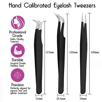 SIVOTE Lash Tweezers for Eyelash Extensions - Professional 3 Pack in Black