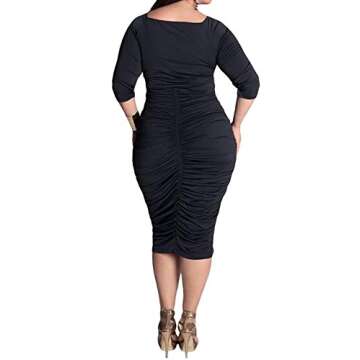 POSESHE Womens Plus Size Deep V Neck Wrap Ruched Waisted Bodycon Party Dress (Large, Black)