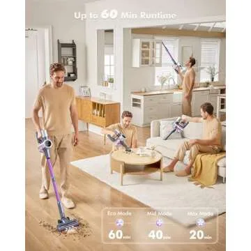 MIUZZY Cordless Vacuum Cleaner, 48kPa/190AW Powerful Suction, 60mins Max Runtime, 4000mAh Large Battery, Anti Hair Wrap Stick Vacuum, Vacuum Cleaners for Home, Pet Hair, Hard Floors and Carpets, Cars