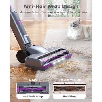 MIUZZY Cordless Vacuum Cleaner, 48kPa/190AW Powerful Suction, 60mins Max Runtime, 4000mAh Large Battery, Anti Hair Wrap Stick Vacuum, Vacuum Cleaners for Home, Pet Hair, Hard Floors and Carpets, Cars