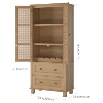 Stylish FOTOSOK Rattan Kitchen Pantry Storage Cabinet