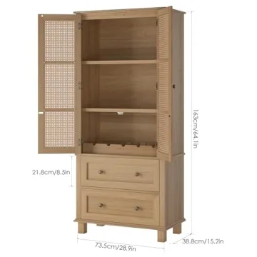 Stylish FOTOSOK Rattan Kitchen Pantry Storage Cabinet