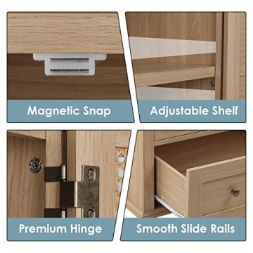 Stylish FOTOSOK Rattan Kitchen Pantry Storage Cabinet