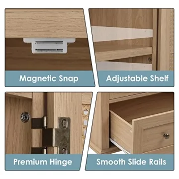 Stylish FOTOSOK Rattan Kitchen Pantry Storage Cabinet