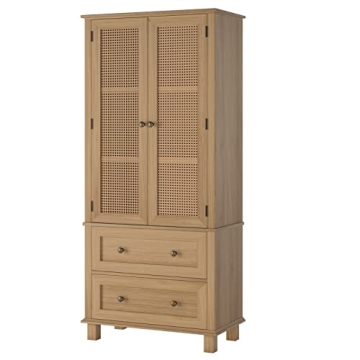 Stylish FOTOSOK Rattan Kitchen Pantry Storage Cabinet