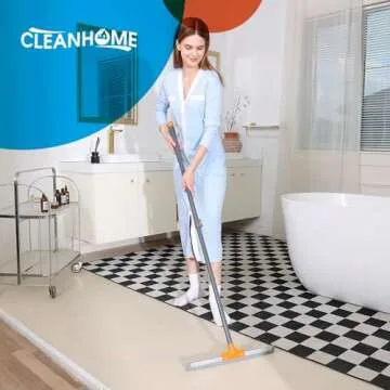 CLEANHOME Rubber Floor Squeegee for Concrete Floor, Tile Floor, Metal Aluminium Heavy Duty Garage Shower Floor Squeegee Broom for Removing Water, Commercial Squeegee Mop with Extendable Long Handle