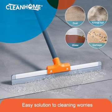 CLEANHOME Rubber Floor Squeegee for Concrete Floor, Tile Floor, Metal Aluminium Heavy Duty Garage Shower Floor Squeegee Broom for Removing Water, Commercial Squeegee Mop with Extendable Long Handle
