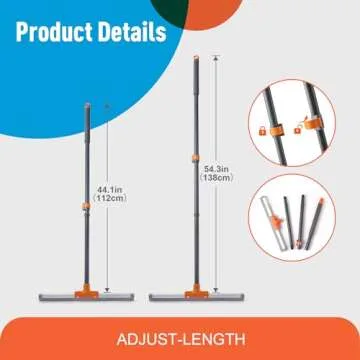 CLEANHOME Rubber Floor Squeegee for Concrete Floor, Tile Floor, Metal Aluminium Heavy Duty Garage Shower Floor Squeegee Broom for Removing Water, Commercial Squeegee Mop with Extendable Long Handle