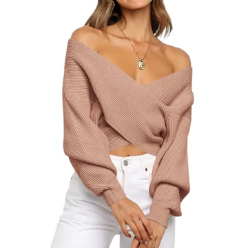 BTFBM Women Casual V Neck Long Sleeve Sweater