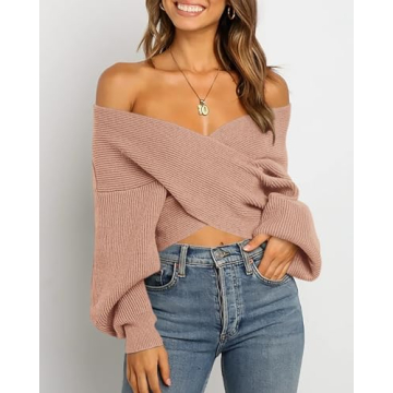 BTFBM Women Casual V Neck Long Sleeve Sweater