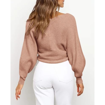 BTFBM Women Casual V Neck Long Sleeve Sweater