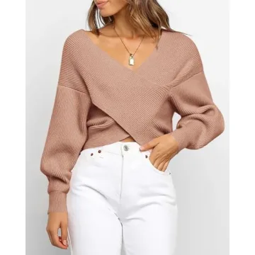BTFBM Women Casual V Neck Long Sleeve Sweater