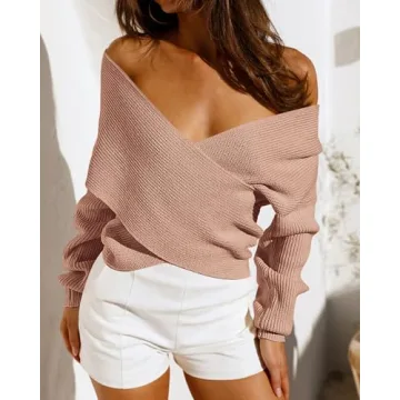 BTFBM Women Casual V Neck Long Sleeve Sweater