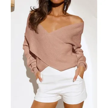 BTFBM Women Casual V Neck Long Sleeve Sweater