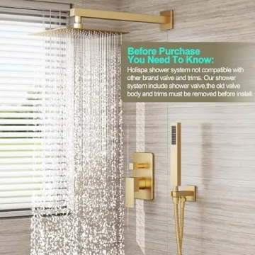 HoliSpa Shower System with 10-Inch Gold Rain Shower Head