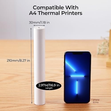 MUNBYN A4 Thermal Paper Rolls - BPA Free & Clear Printing