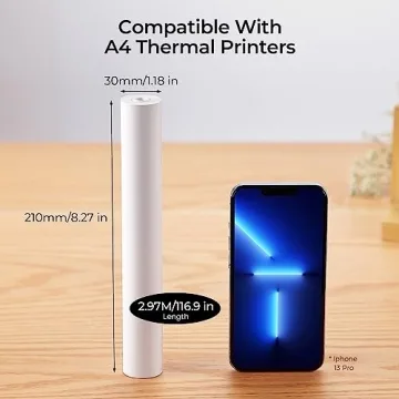 MUNBYN A4 Thermal Paper Rolls - BPA Free & Clear Printing