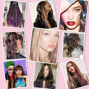 Hair Tinsel Pack of 12 Pcs Clip in Hair Tinsel 20 Inch Golden Glitter Tinsel Hair Extensions, Festival Tinsel Fairy Hair Extension Party Dazzle Hair Accessories Strands Kit (12Pcs,Golden#)