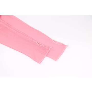 Meladyan Women Sexy Long Sleeve Mesh Crop Top Open Front Cover Up Spaghetti Strap Slim Fit Corset Cami 2 Pieces Clubwear Pink