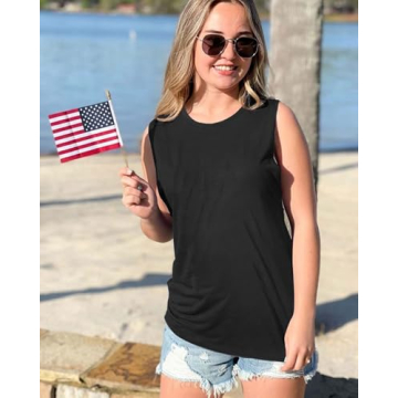 Womens Tank Tops Summer T Shirts Sleeveless Casual Loose Tunic Blouses(Solid Black, L)