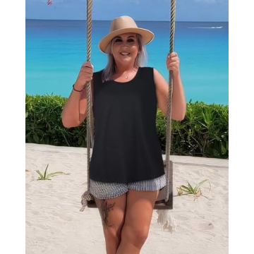 Womens Tank Tops Summer T Shirts Sleeveless Casual Loose Tunic Blouses(Solid Black, L)