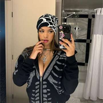 Dicusph Y2K Gothic Spider Pattern Wool Acrylic Knitted Hat Women Beanie Winter Warm Beanies Men Casu...