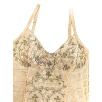 Lilosy Women Sexy Lace Up Floral Embroidered Teddy Babydoll Lingerie Bodysuit Top Mesh Sheer One Pie...